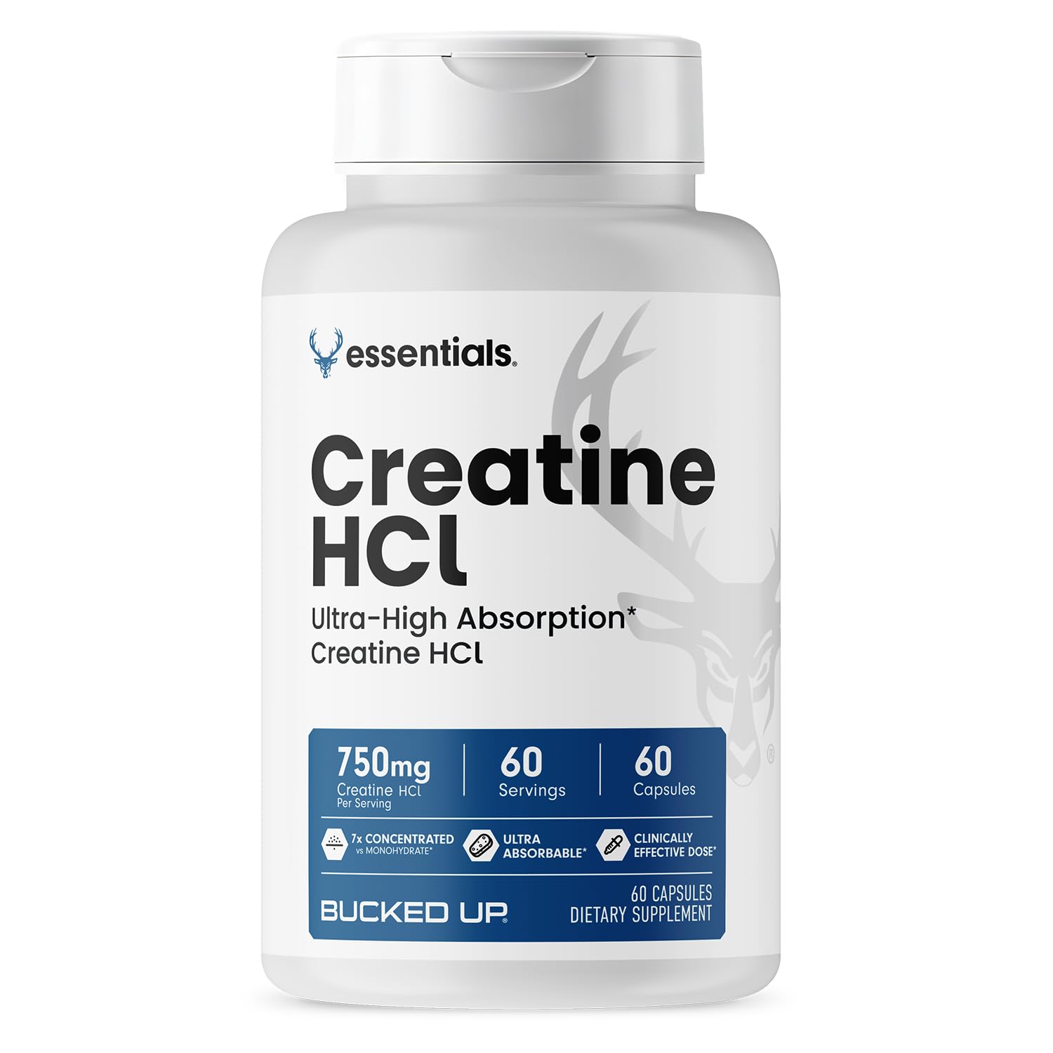 Bucked Up Creatine HCl 750mg capsules for high-potency workout support.