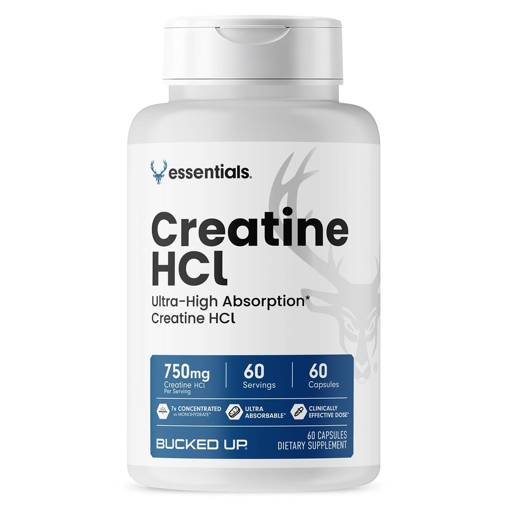 Bucked Up Creatine HCl 750mg capsules for high-potency workout support.