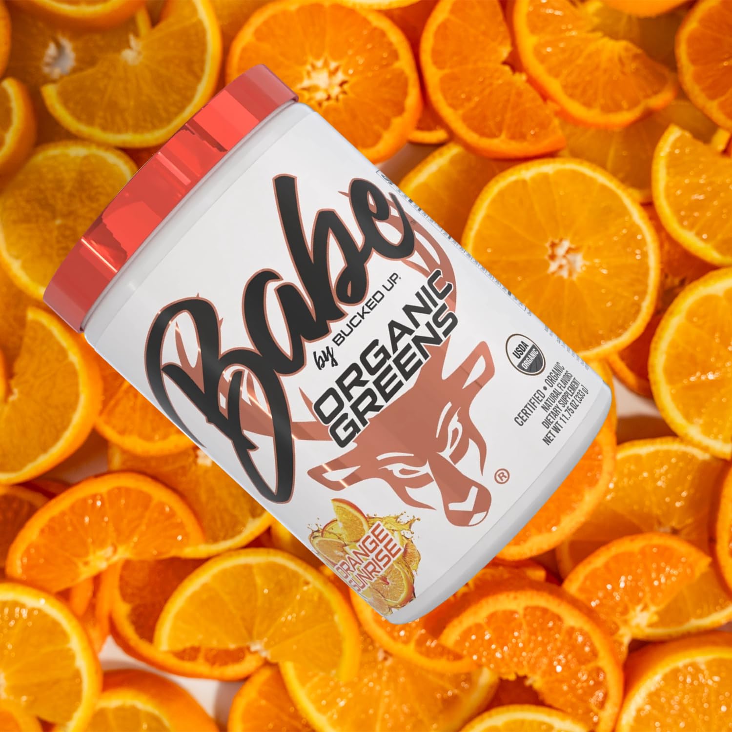 Bucked Up Greens Orange Sunrise serving-size chart for accurate dosing