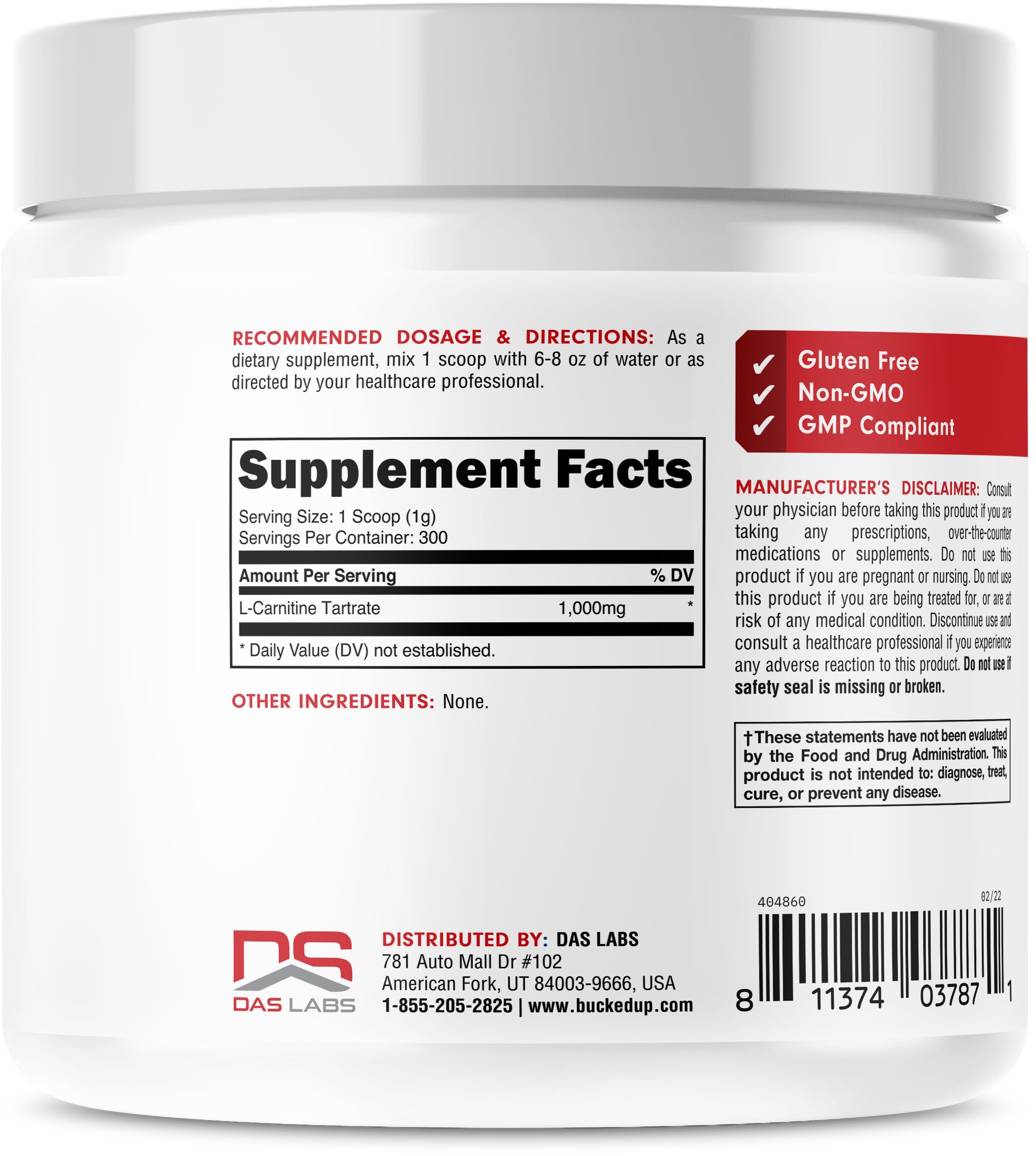 Bucked Up L-Carnitine Tartrate powder with a scoop for precise serving.