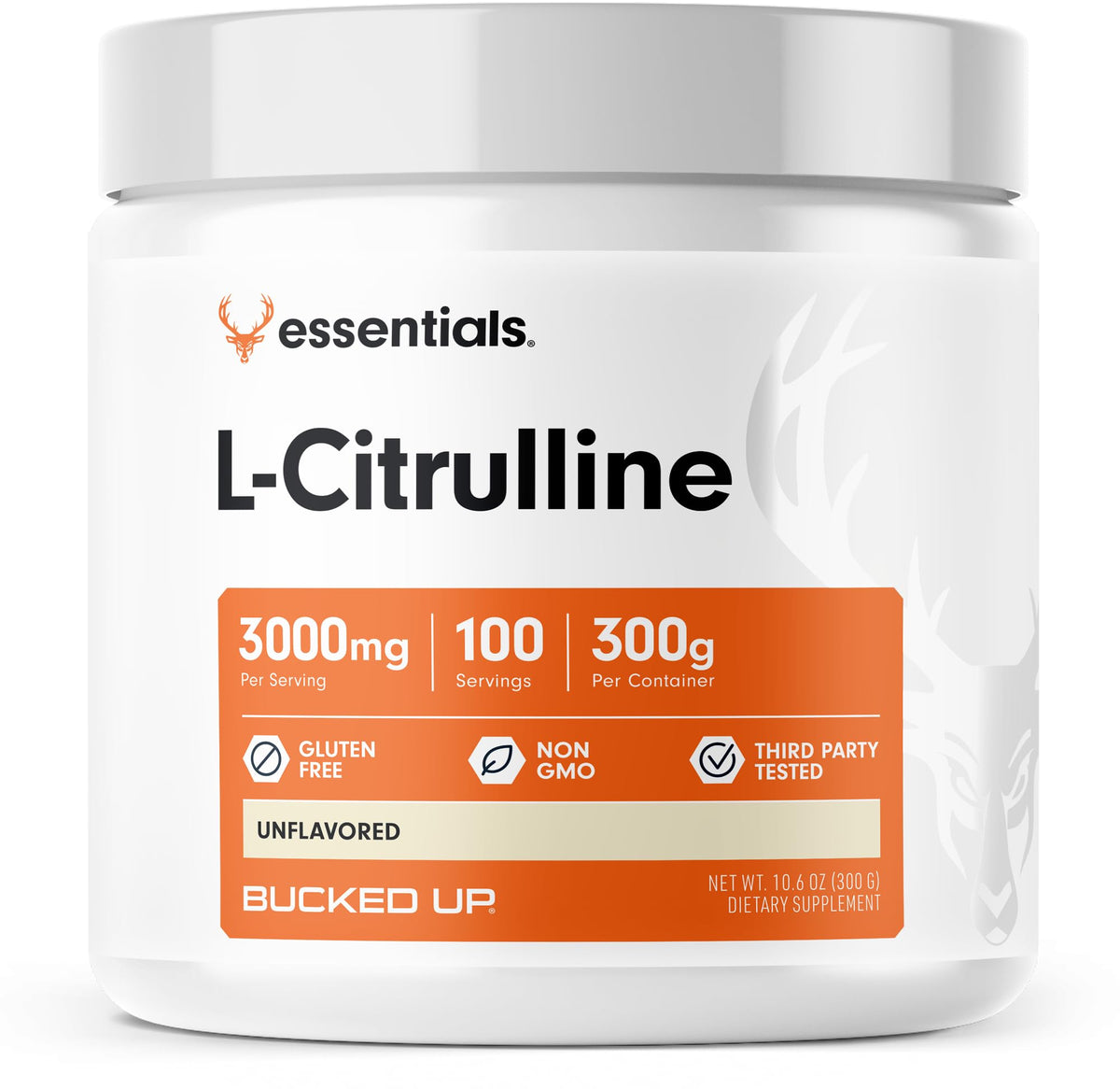Bucked Up L-Citrulline 3000mg powder container for easy measuring.