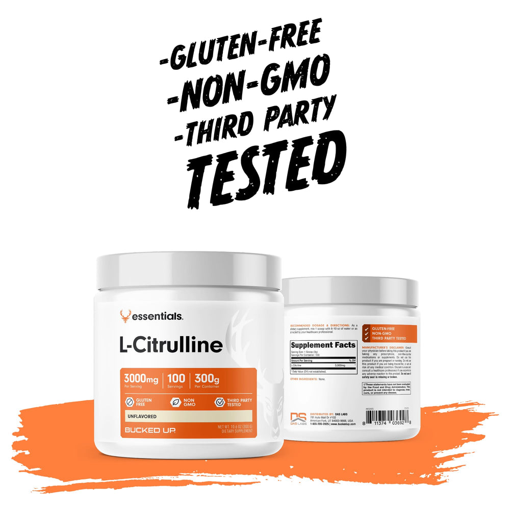 Bucked Up L-Citrulline ingredients list—gluten-free and non-GMO options.