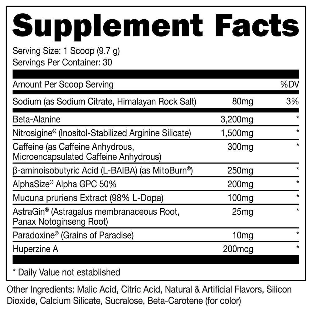 Bucked Up LFG Pre Workout tropical label highlights energy and performance ingredients