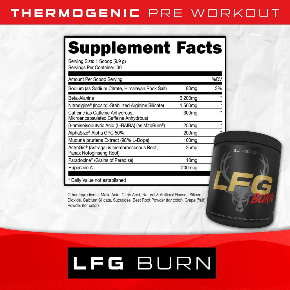 Bucked Up LFG powder scoop ready to mix boosts stamina.