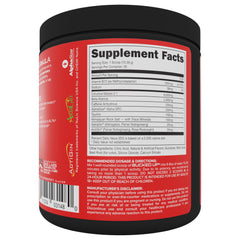 Close-up of Bucked Up Red Raz nutrition label highlighting key ingredients.