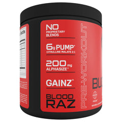 Bucked Up Red Raz scoop ready to measure for a workout.