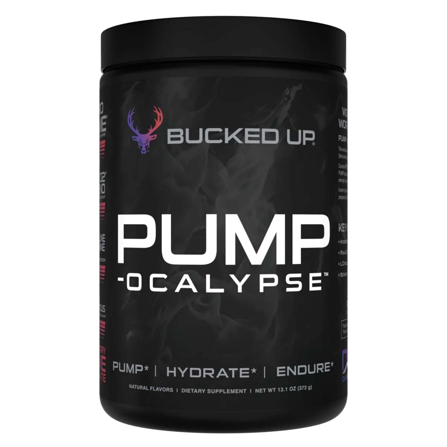 Bucked Up Pump-ocalypse blueberry-pomegranate bottle highlighting hydration-friendly formula