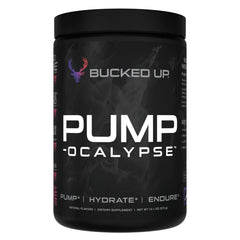 Bucked Up Pump-ocalypse blueberry-pomegranate bottle highlighting hydration-friendly formula