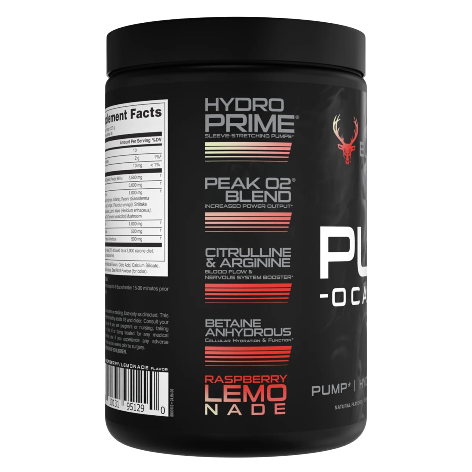 Bucked Up Pump-ocalypse Raspberry Lemonade ingredients highlight citrulline and arginine for NO precursors.