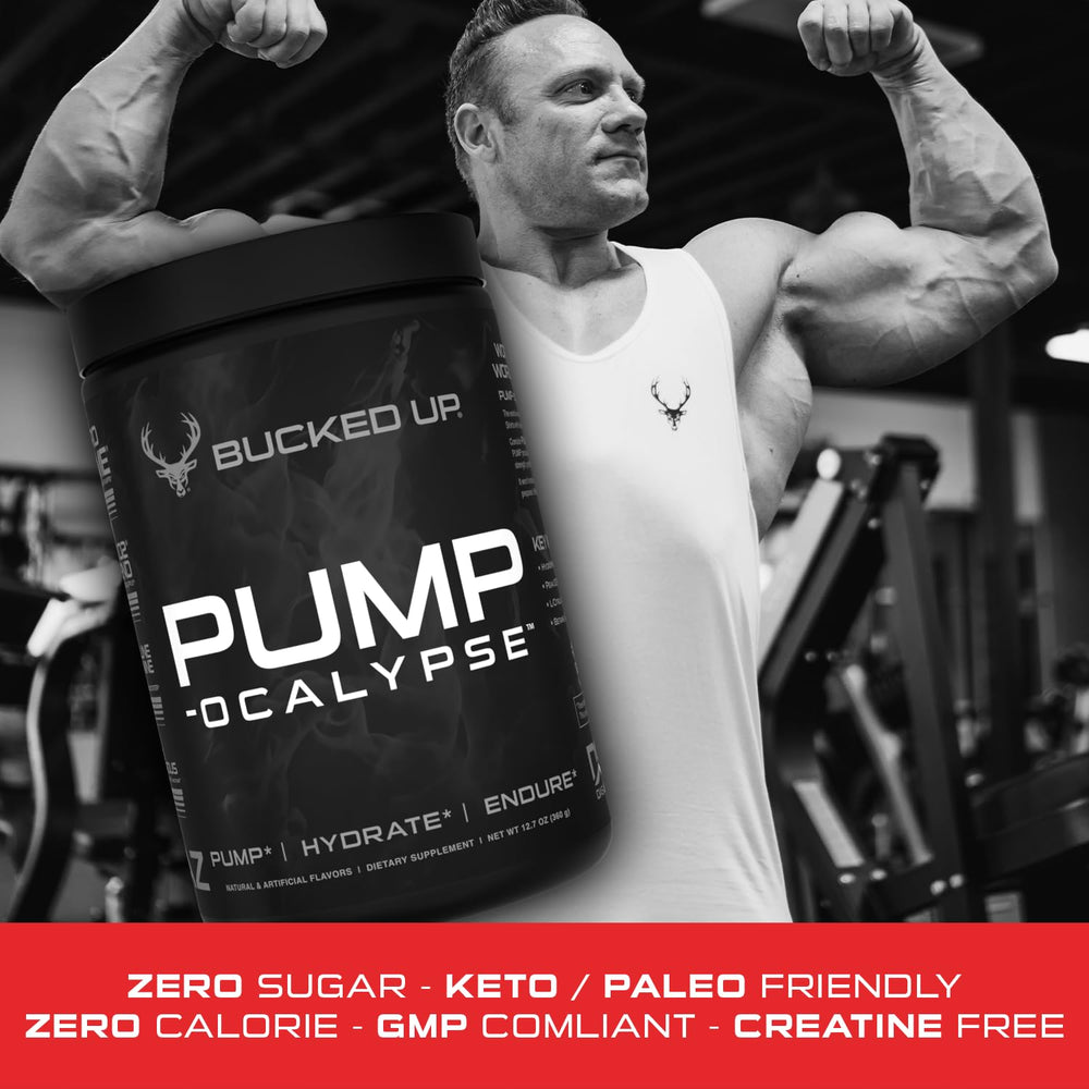 Bucked Up Pump-ocalypse Raspberry Lemonade with shaker and water bottle during training session.