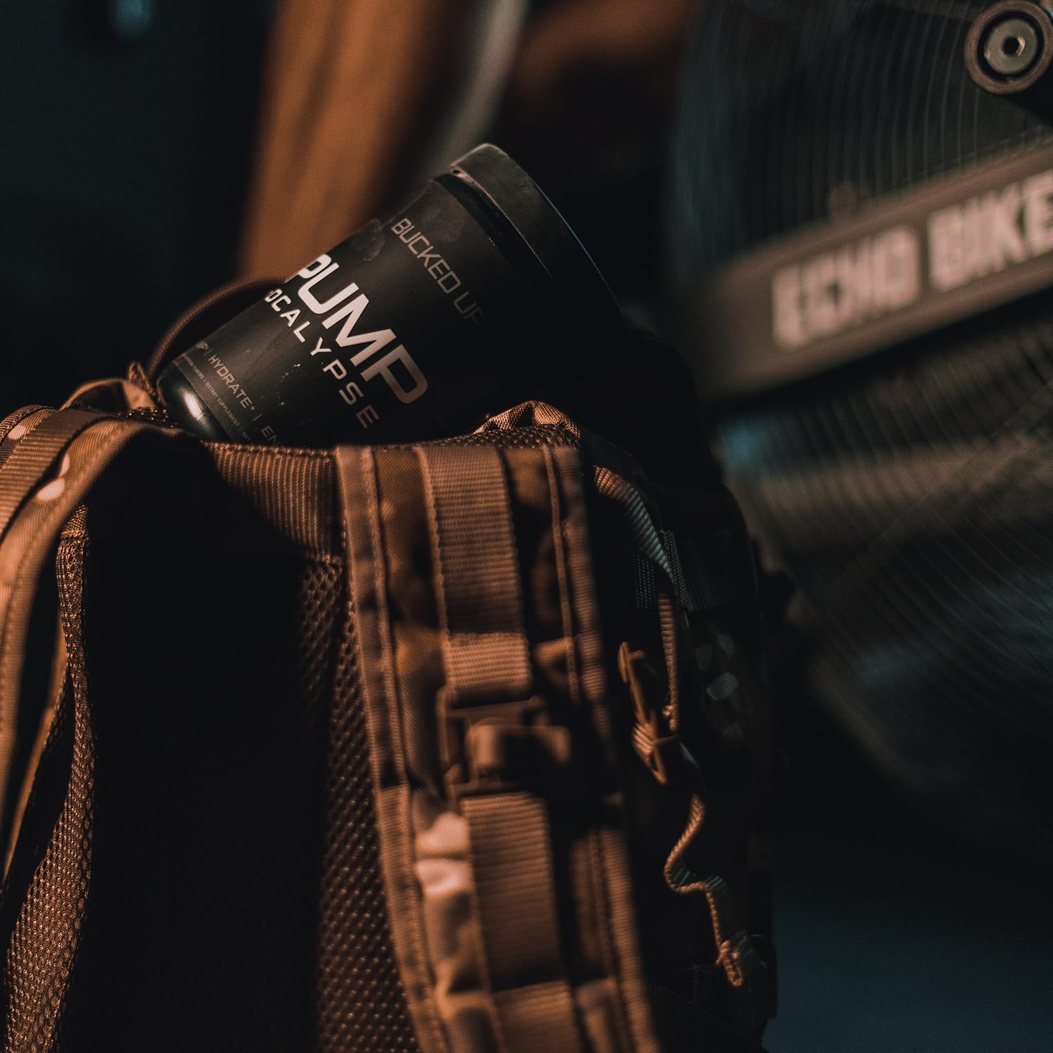 Bucked Up Pump-ocalypse travel-friendly bottle in gym bag