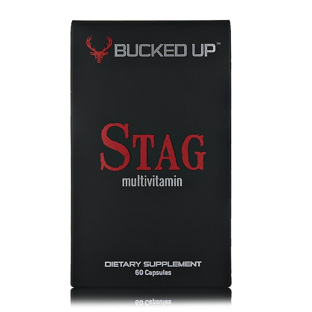 Bucked Up Stag Multivitamin bottle label closeup highlighting the full spectrum formula.