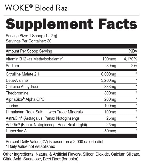 Bucked Up Woke nutrition facts show no sugar, keto-friendly.