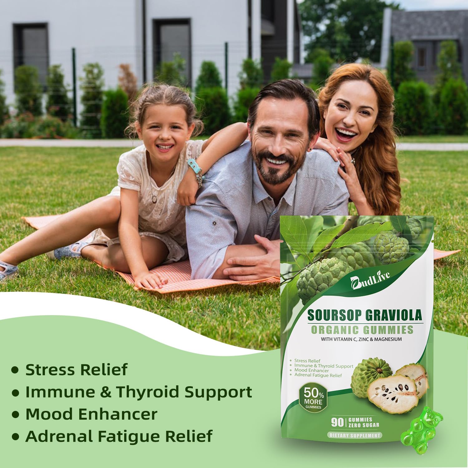 BudLive Soursop Gummies daily dosage featured in hand for ritual use.