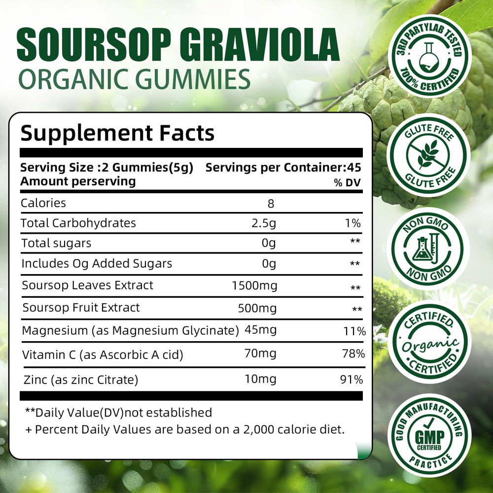 BudLive Soursop Gummies ingredients image highlights natural soursop leaves extract.