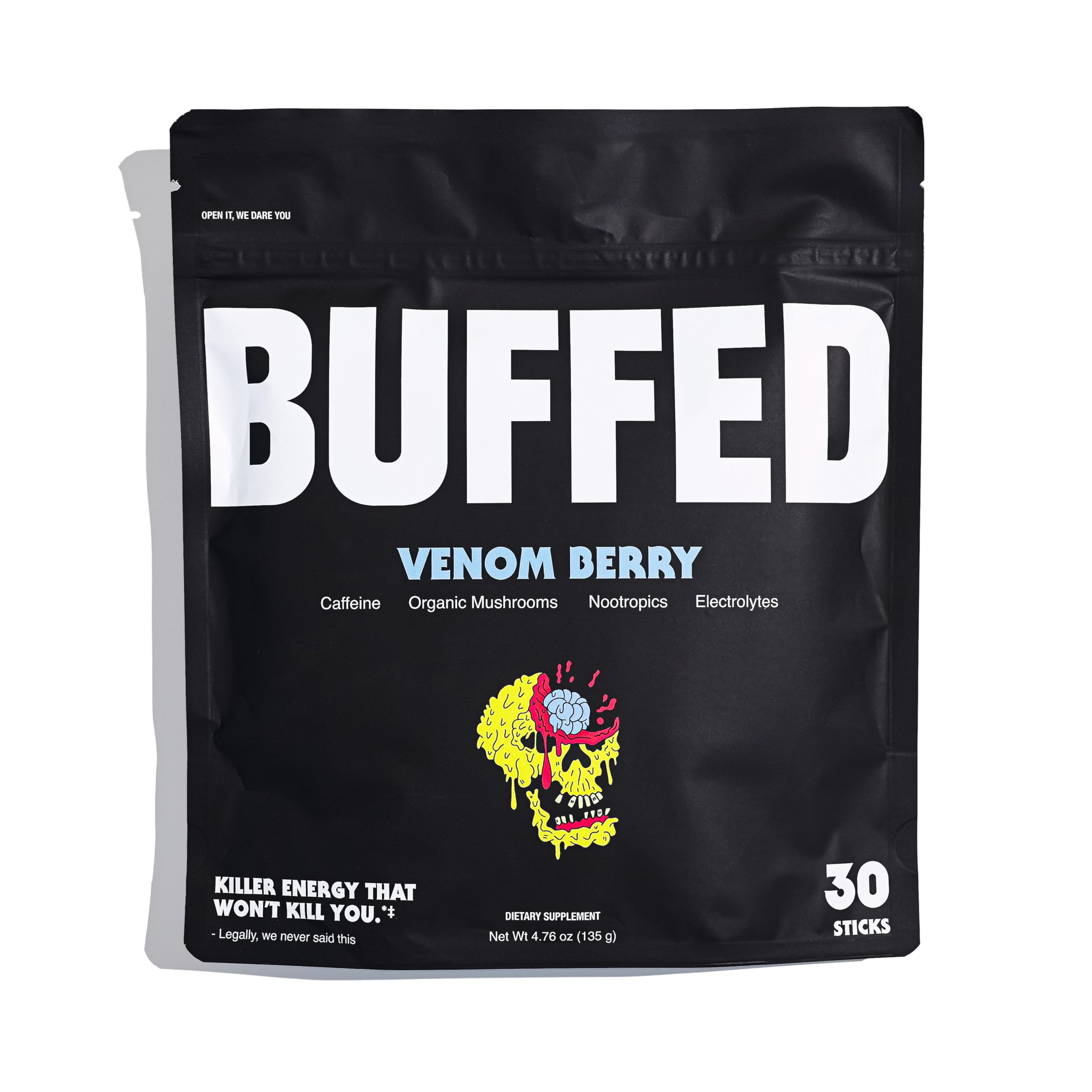 BUFFED Venom Berry energy stick pack ready for on-the-go boost