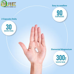 Close-up of Buie Triple Magnesium capsules showing vegan, non-GMO formula for daily energy.