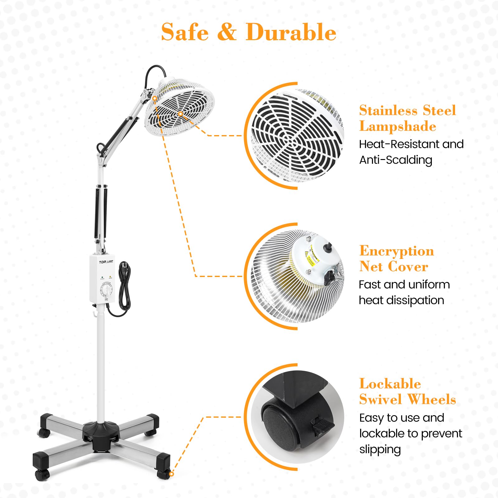 BUIFAC TDP lamp base stability design minimizes tipping during treatment.