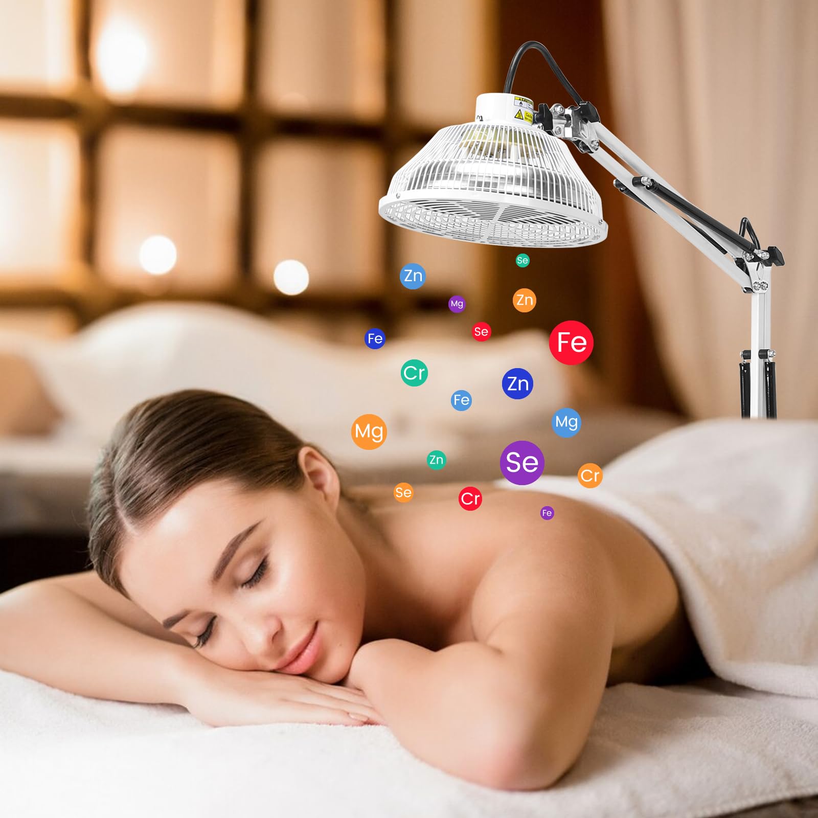 BUIFAC TDP lamp in use illustrating infrared warmth on joints and skin.