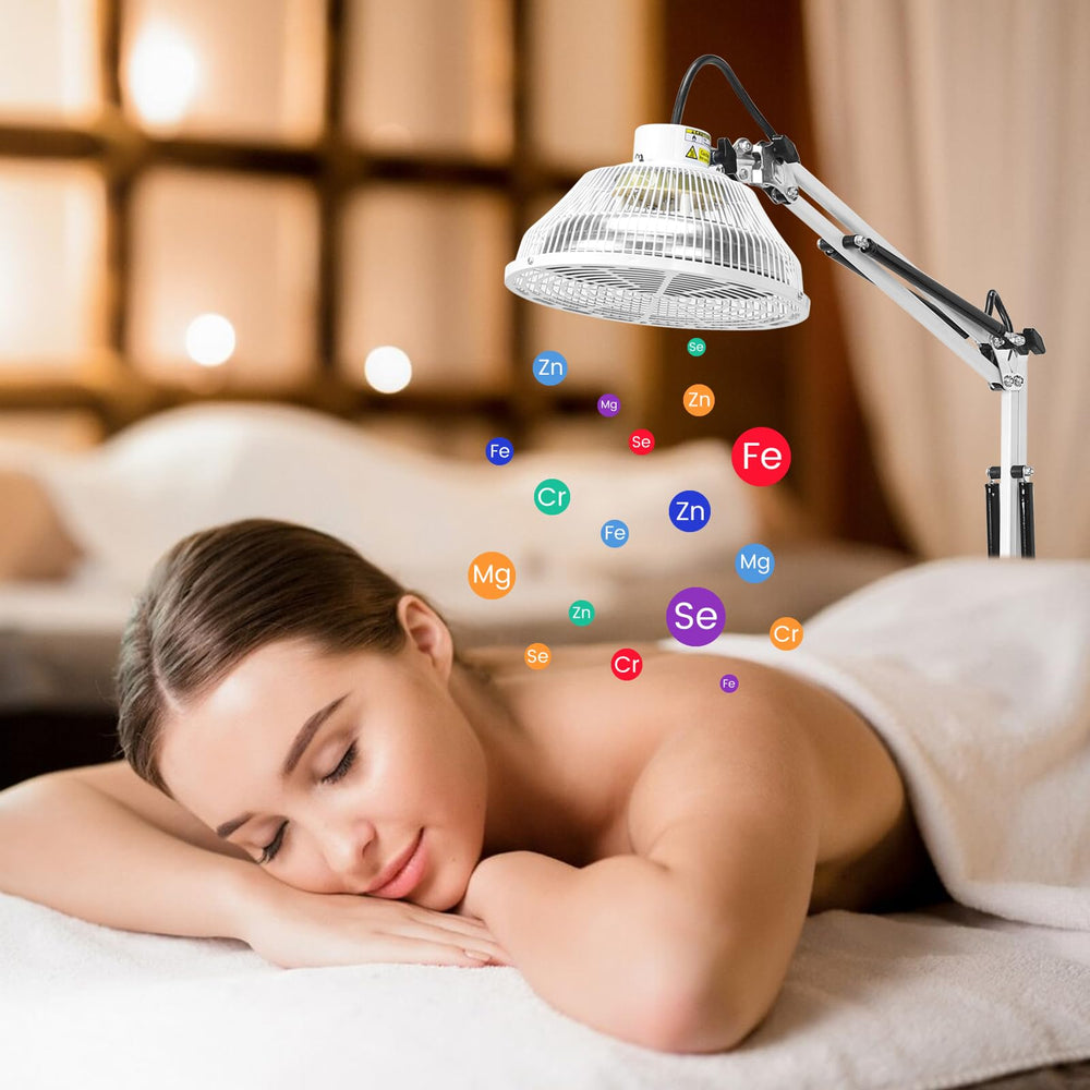 BUIFAC TDP lamp in use illustrating infrared warmth on joints and skin.