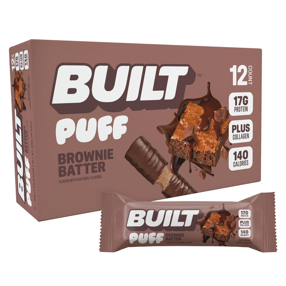 Built Bar Brownie Batter Puff packaging for convenient on-the-go protein.