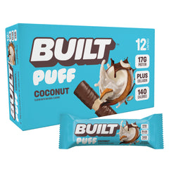 Built Bar Puff Coconut top view, protein-packed on-the-go energy