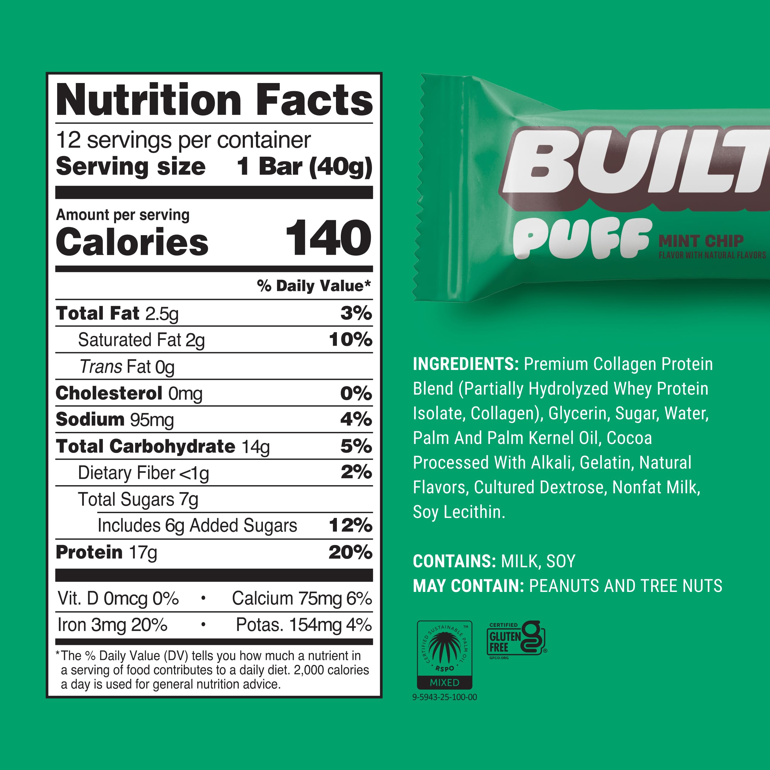 Built Bar Puff Mint Chip bar closeup reveals a smooth, enjoyable texture.