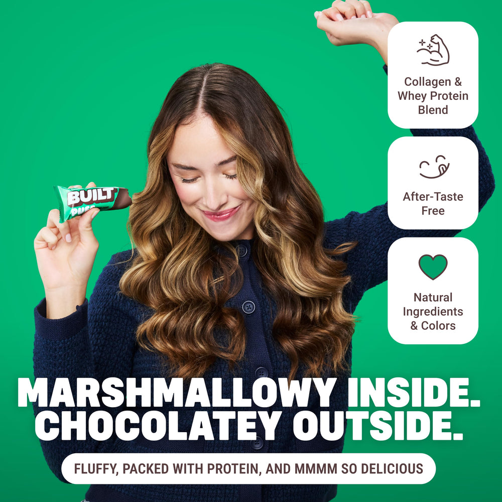Built Bar Puff Mint Chip texture highlights a light and creamy bite.