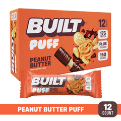 Built Bar Puff Peanut Butter pack showcased for on-the-go snacking.