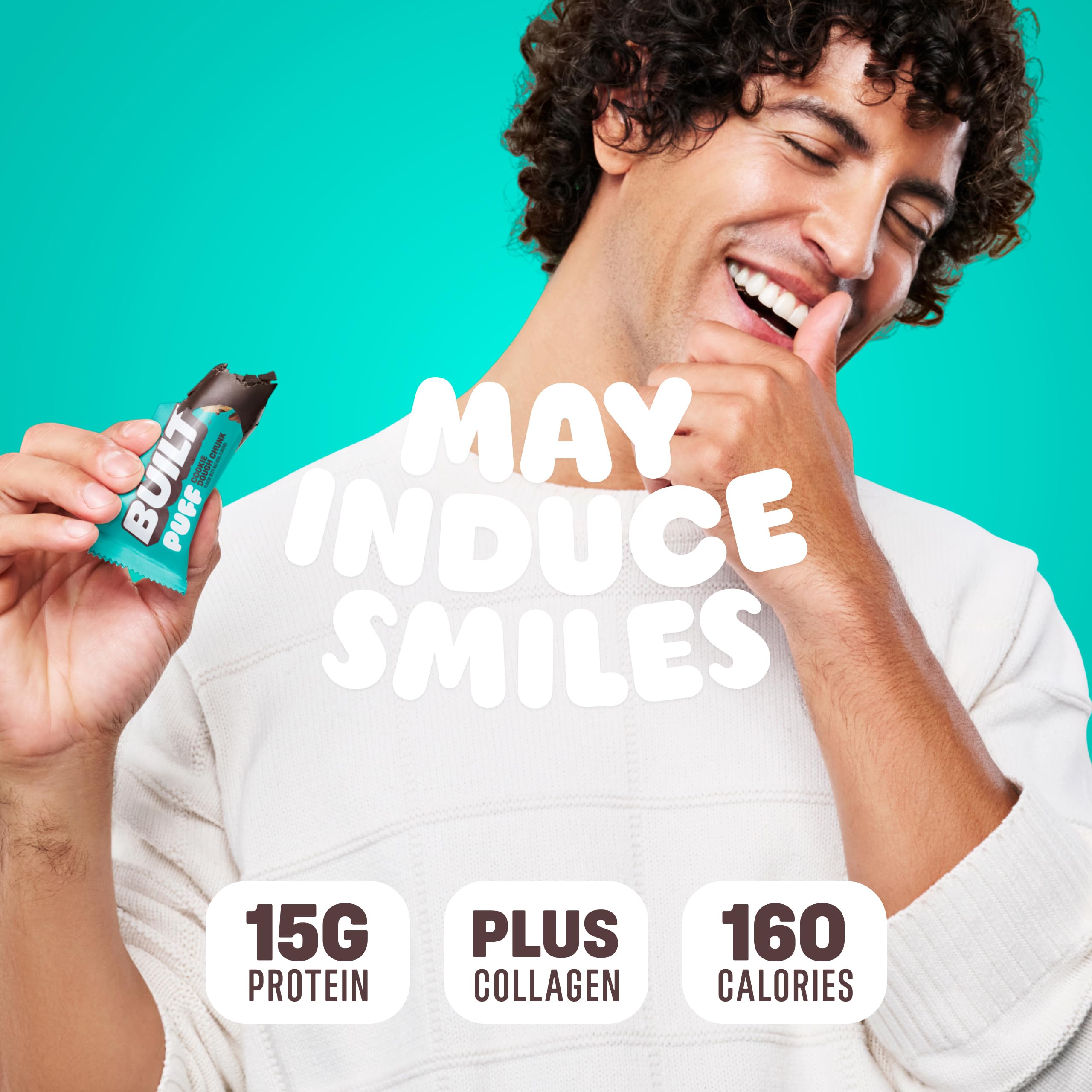 Built Bar Puffs on-the-go bar in hand showcases portable protein for busy days.