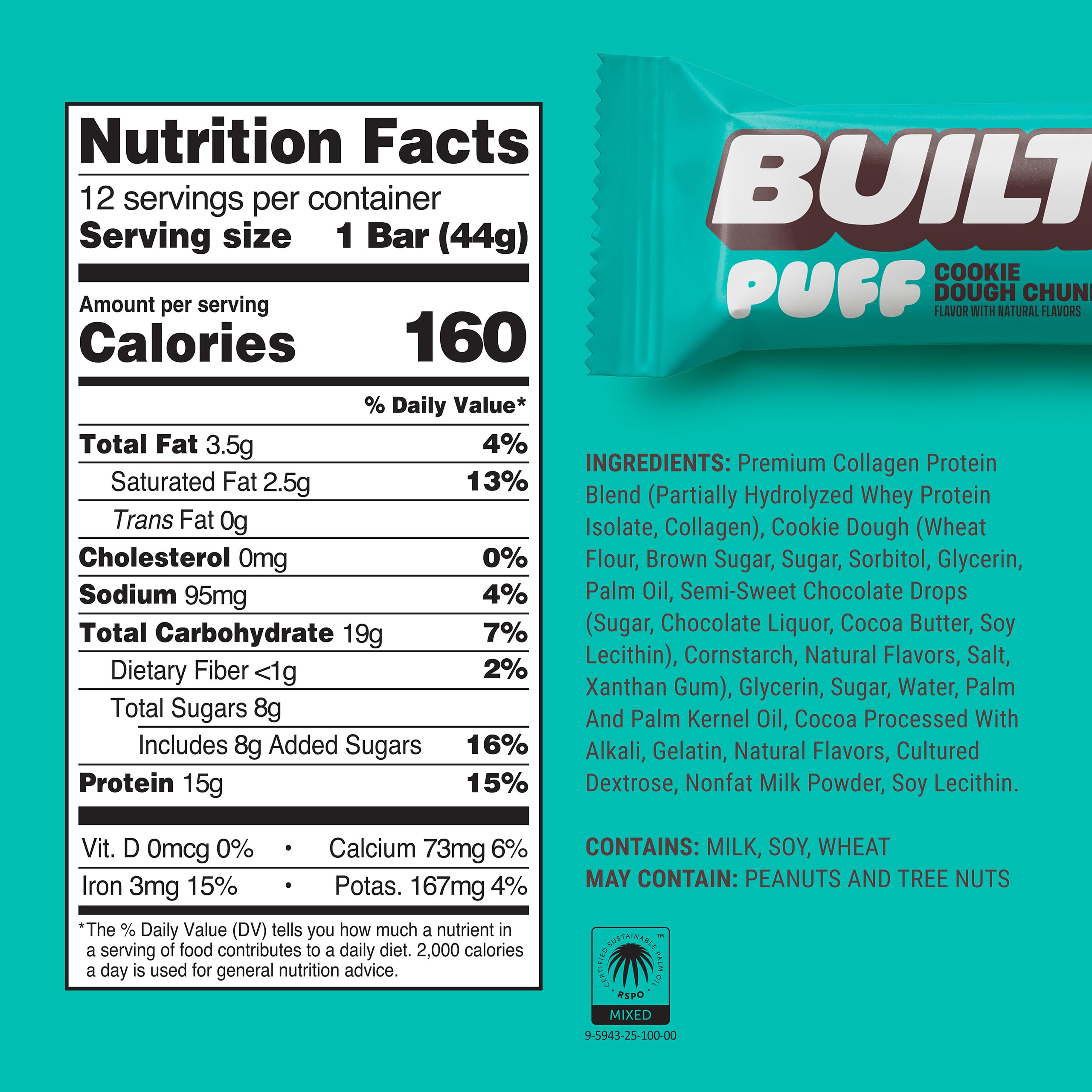 Built Bar Puffs soft fluffy texture close-up highlights smooth protein bar.