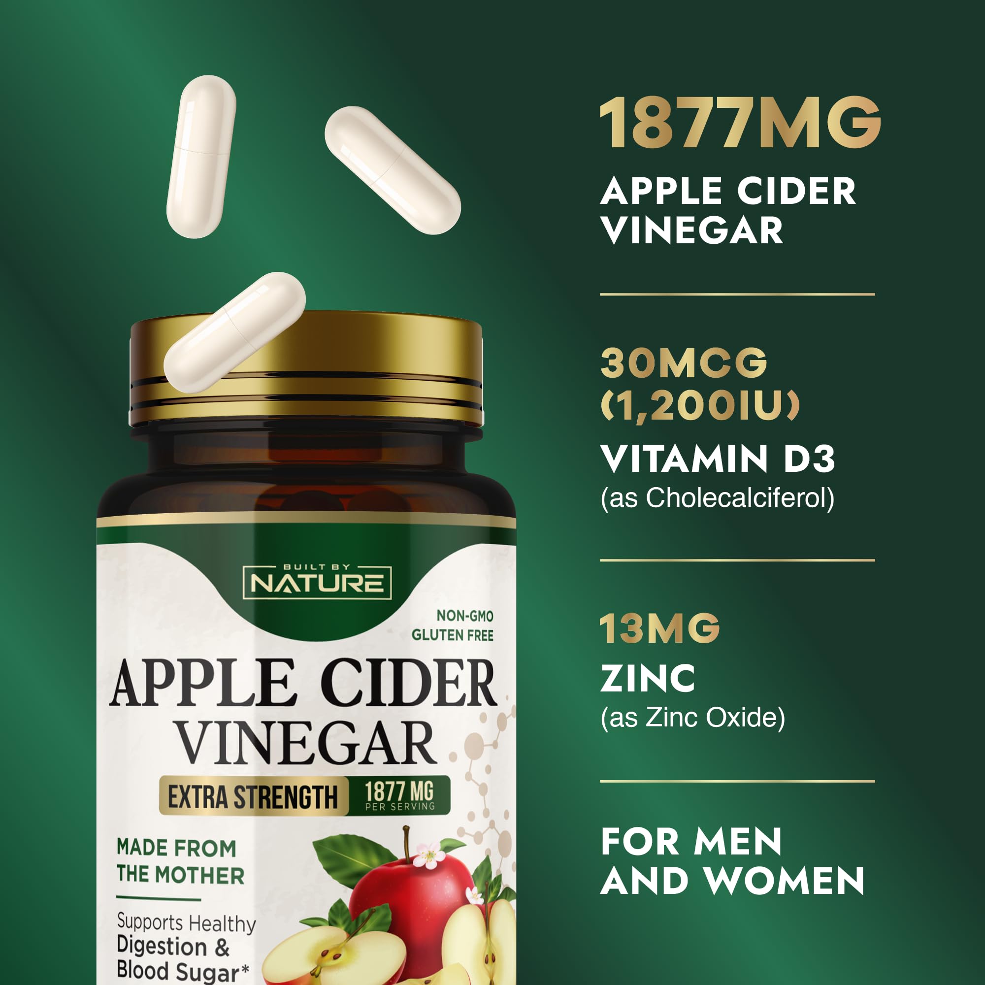 Built by Nature ACV capsules packaging label close-up showing high-potency formula.
