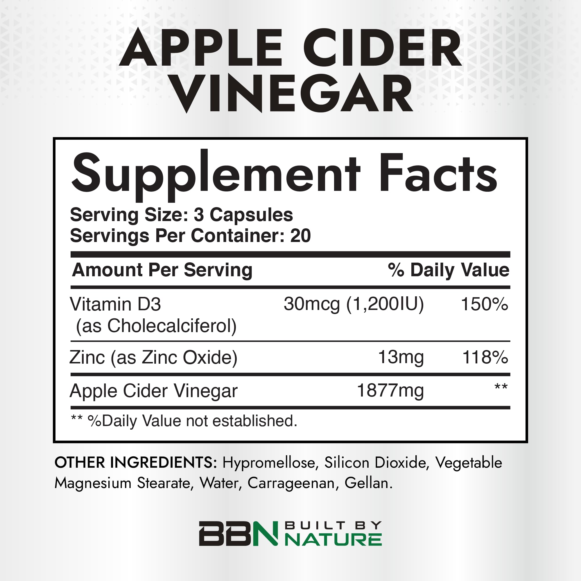 Built by Nature ACV capsules being poured, highlighting convenient dosage for digestion support.