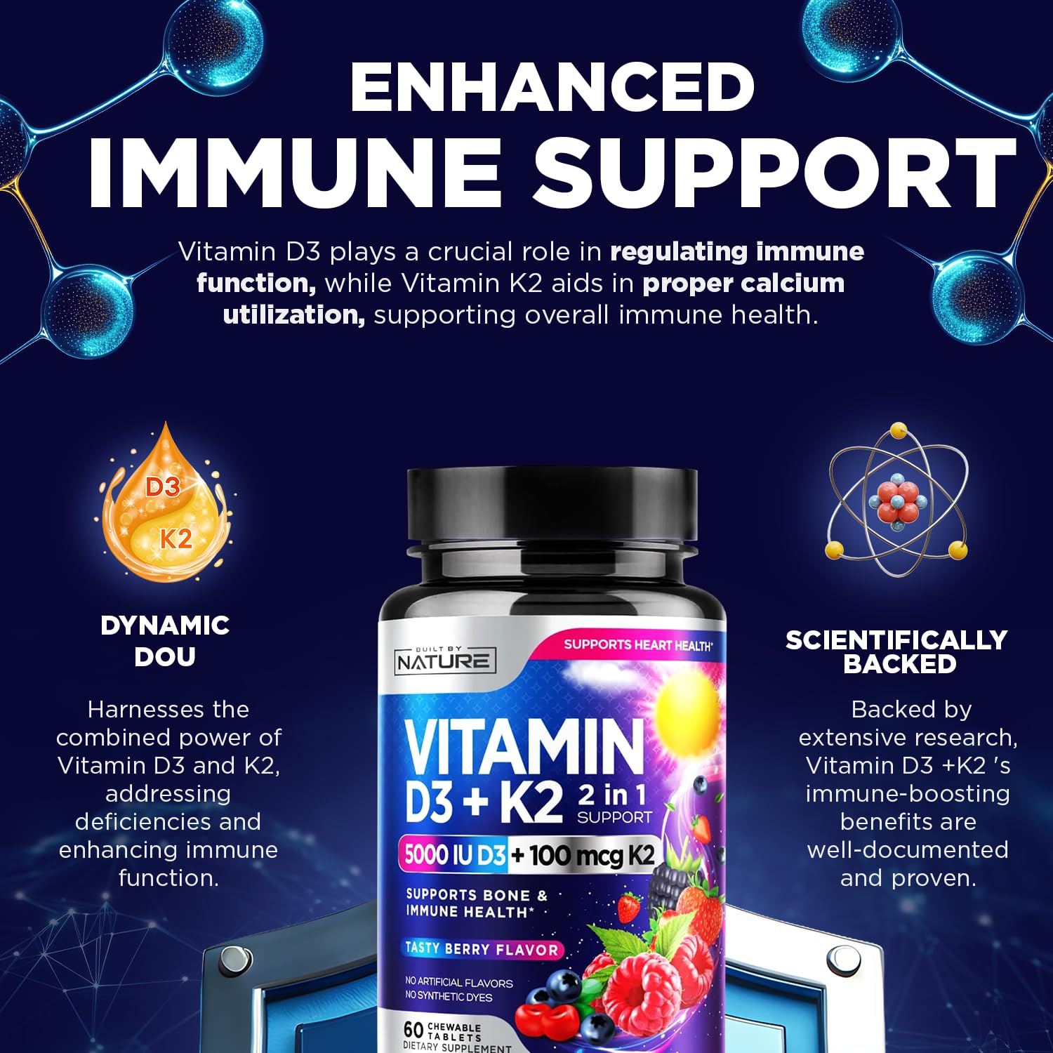 Built By Nature berry chewables on table suggest easy daily habit.