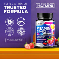Built By Nature berry-flavor chewables pack emphasizing tasty daily wellness.