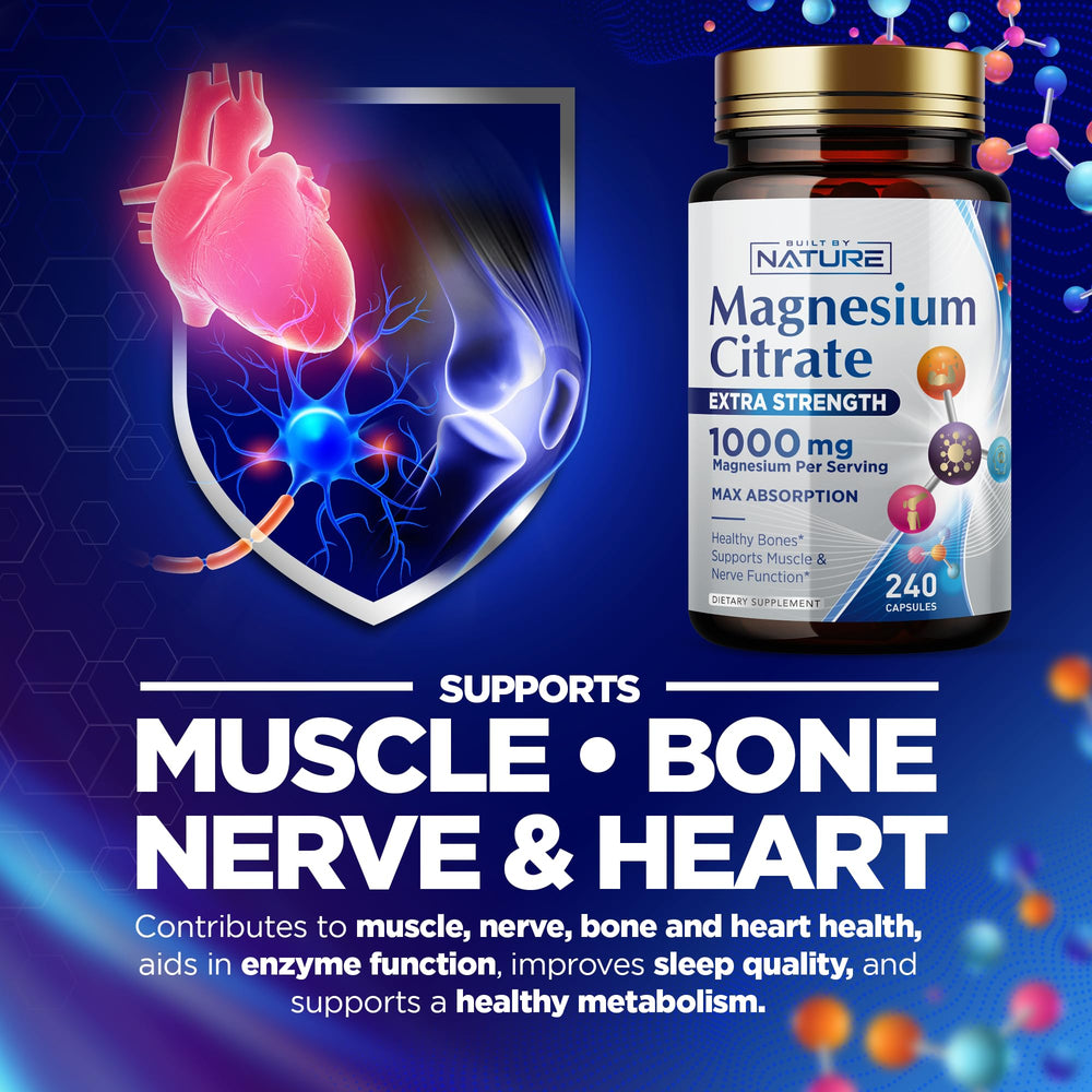 Built by Nature Magnesio Citrato 1000mg dosis diaria, consumo sencillo cada día.
