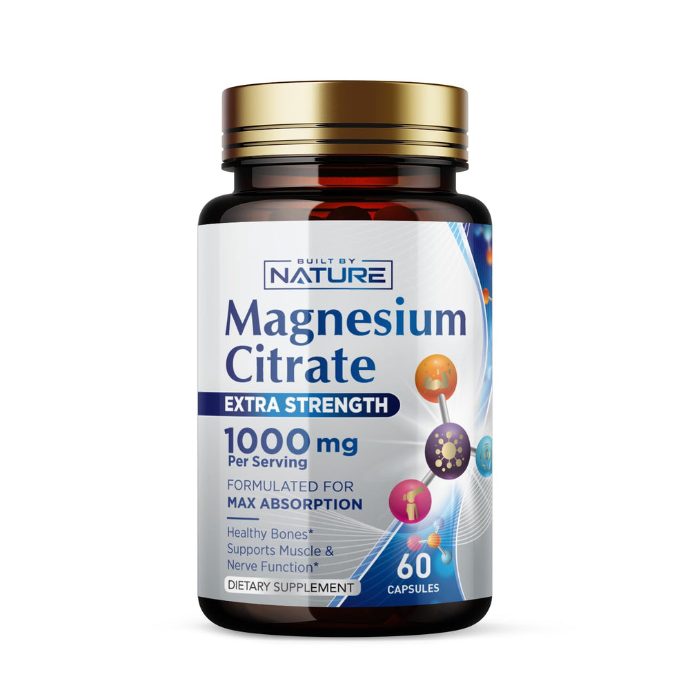 Built by Nature Magnesium Citrate 1000mg bottle for daily mineral support.