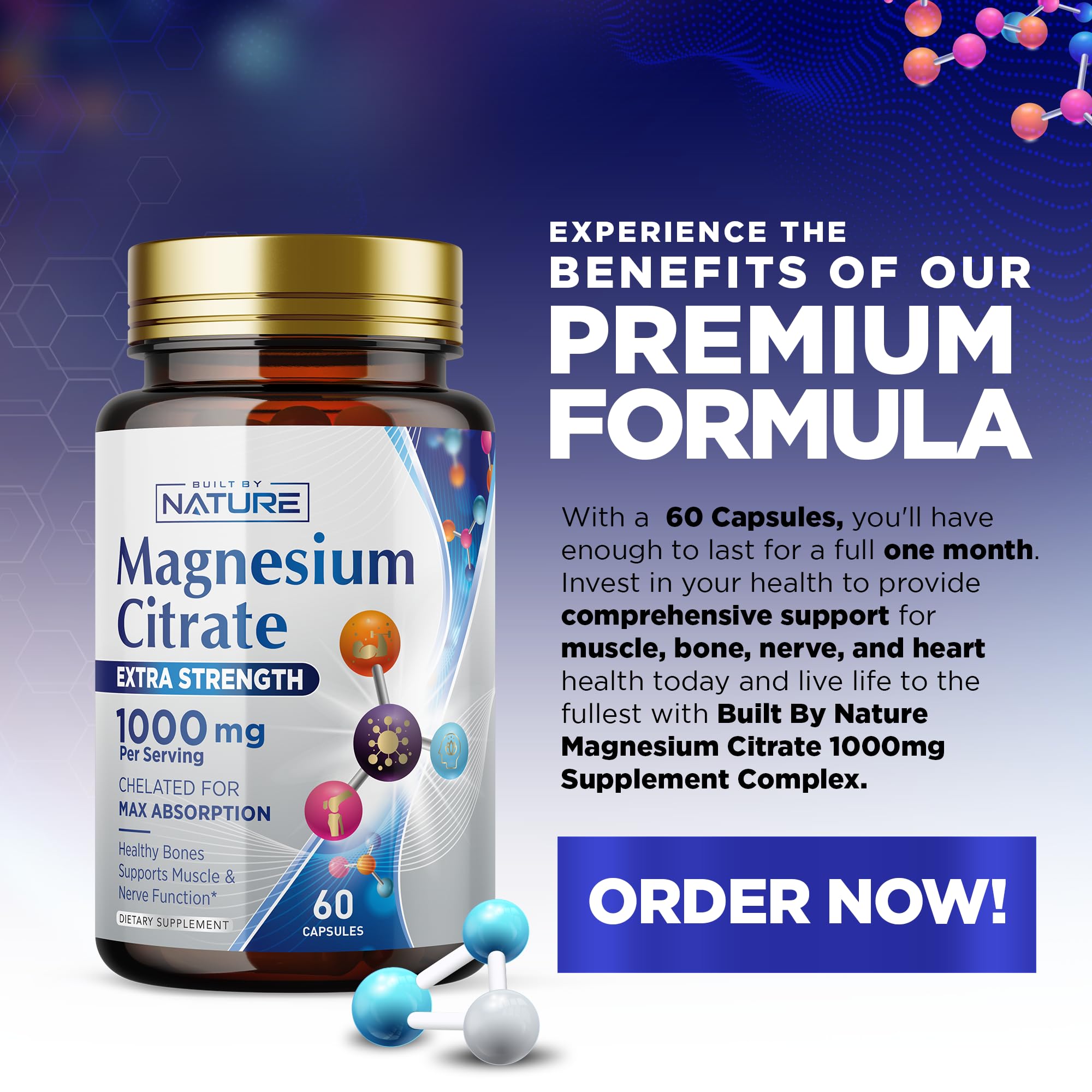 Gluten-free badge beside the magnesium citrate packaging supports dietary needs.