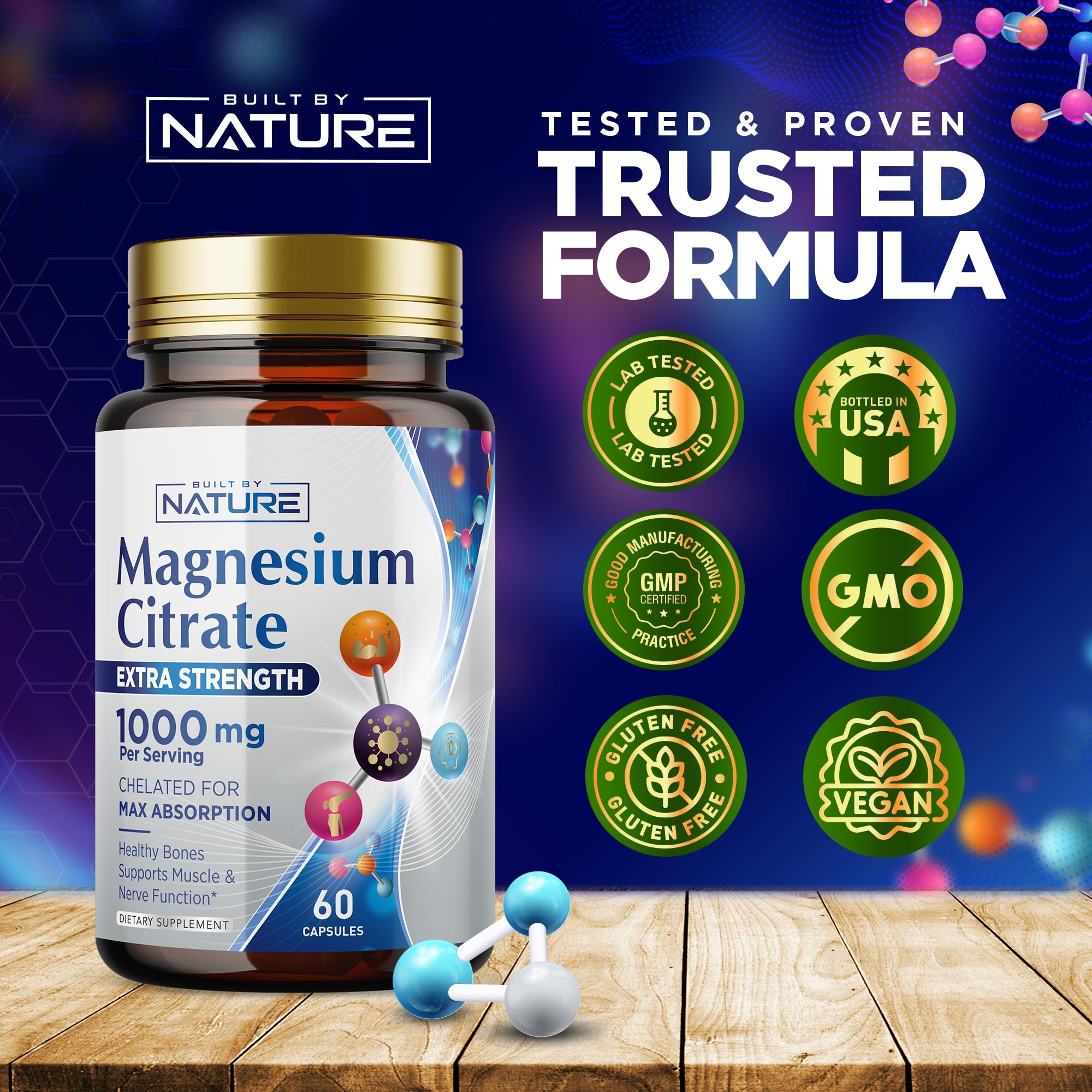 Serving size panel shows 1000mg magnesium citrate per capsule for clarity.