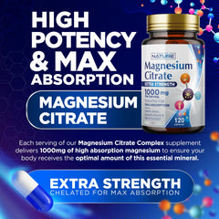 Close-up of Built By Nature Magnesium Citrate capsules highlighting potency
