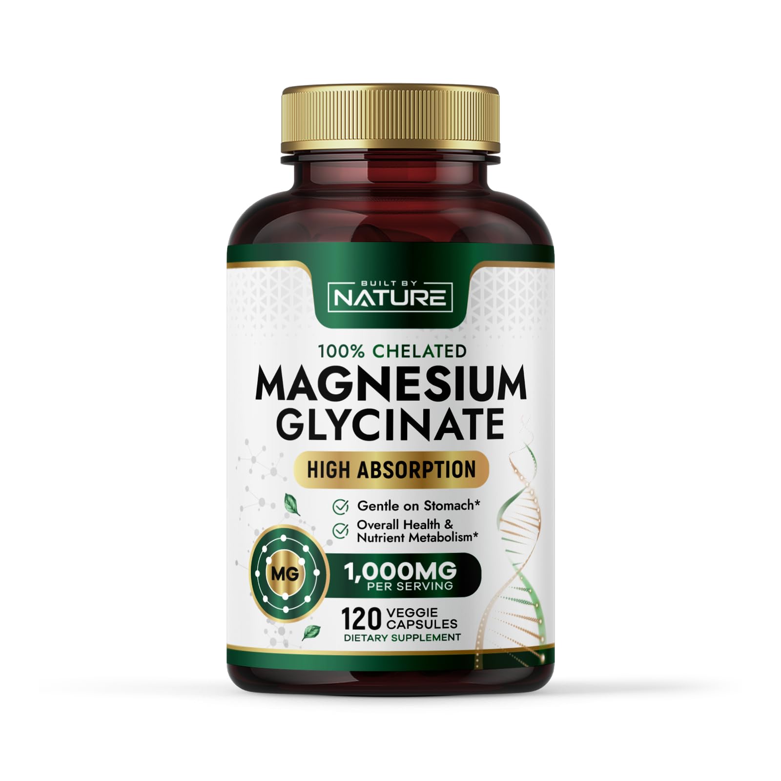 Built By Nature Magnesium Glycinate 1000mg bottle ready for daily muscle support and calm evenings.