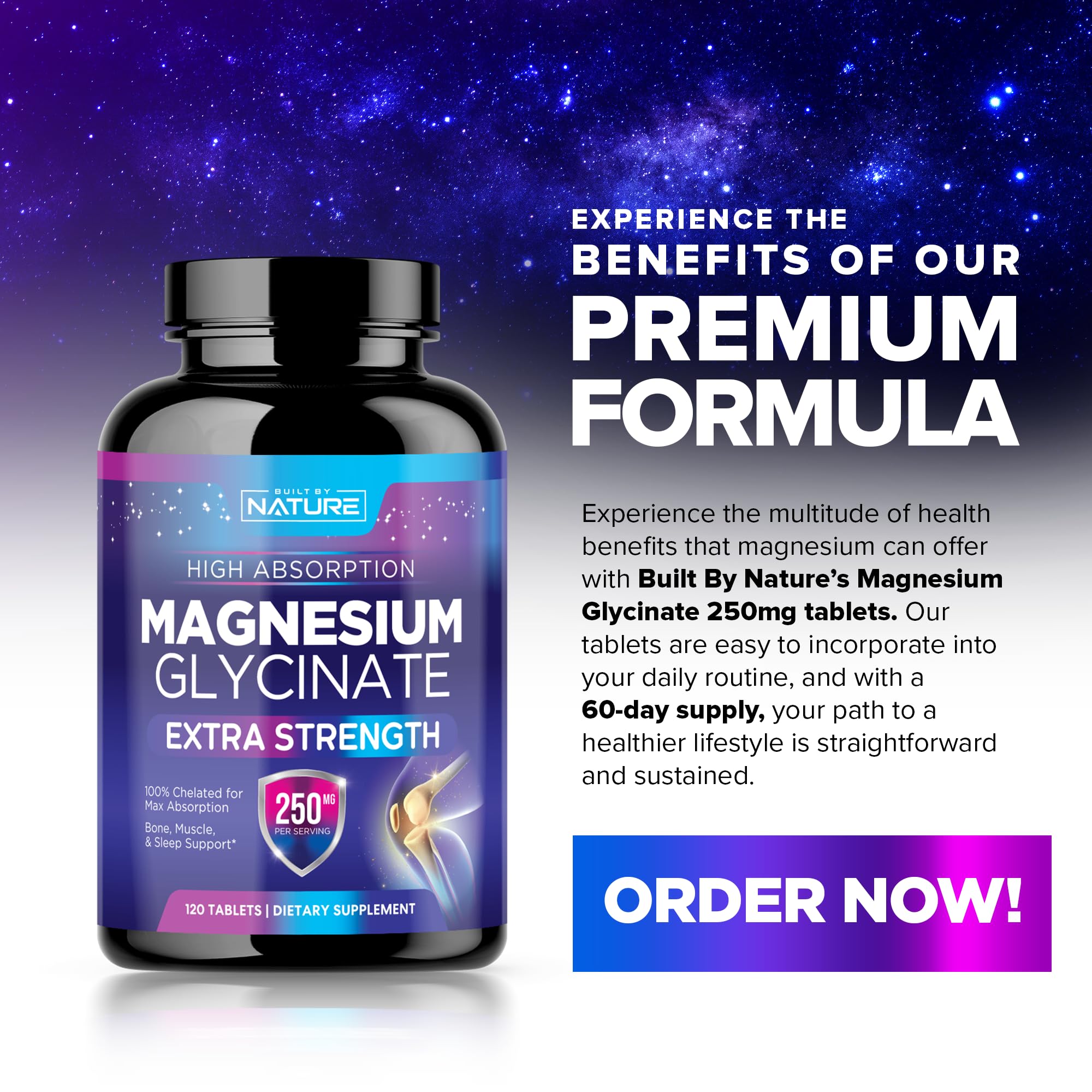 Built By Nature Magnesium Glycinate night routine setup for sleep support.