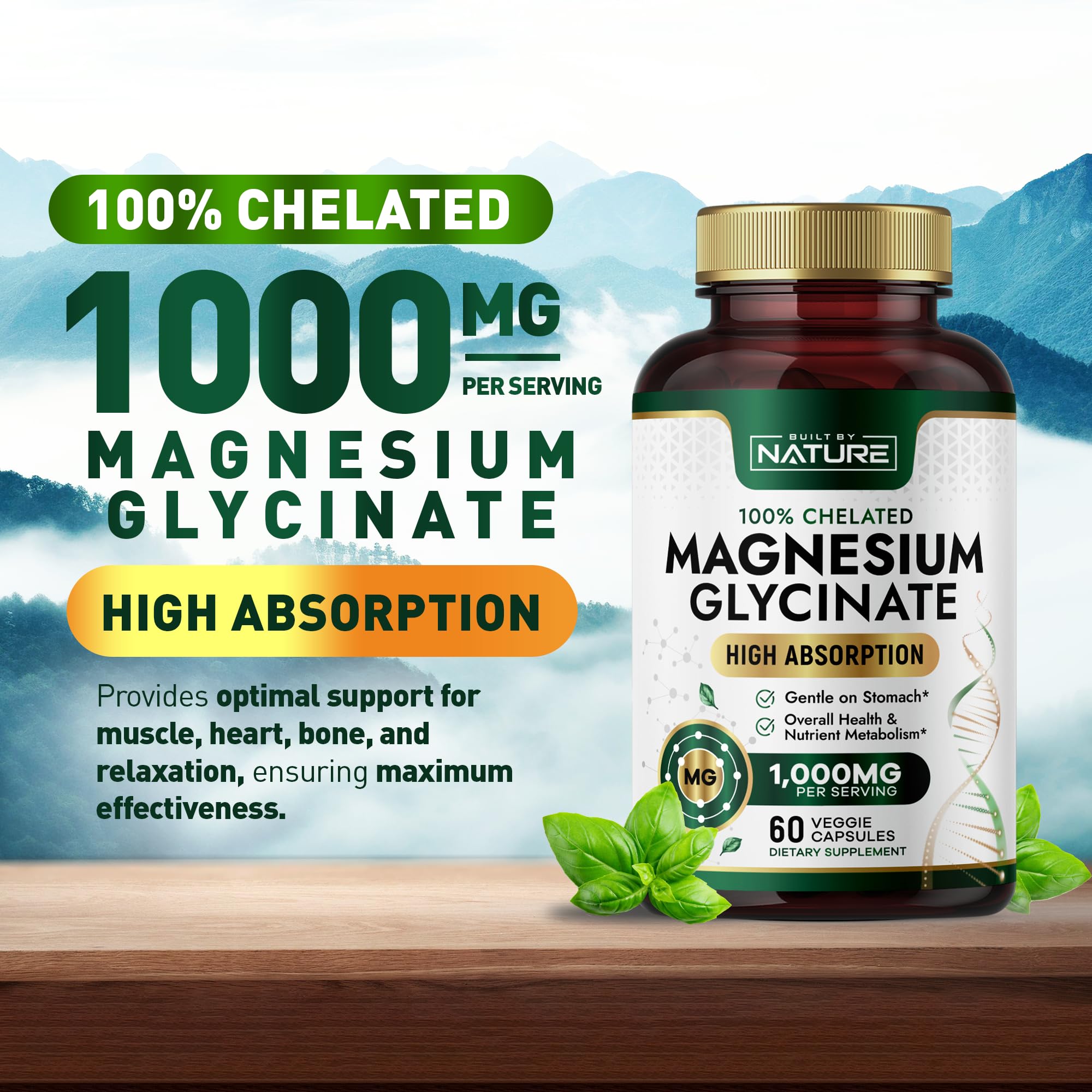 Built By Nature Magnesium Glycinate capsules, gentle digestion in action.