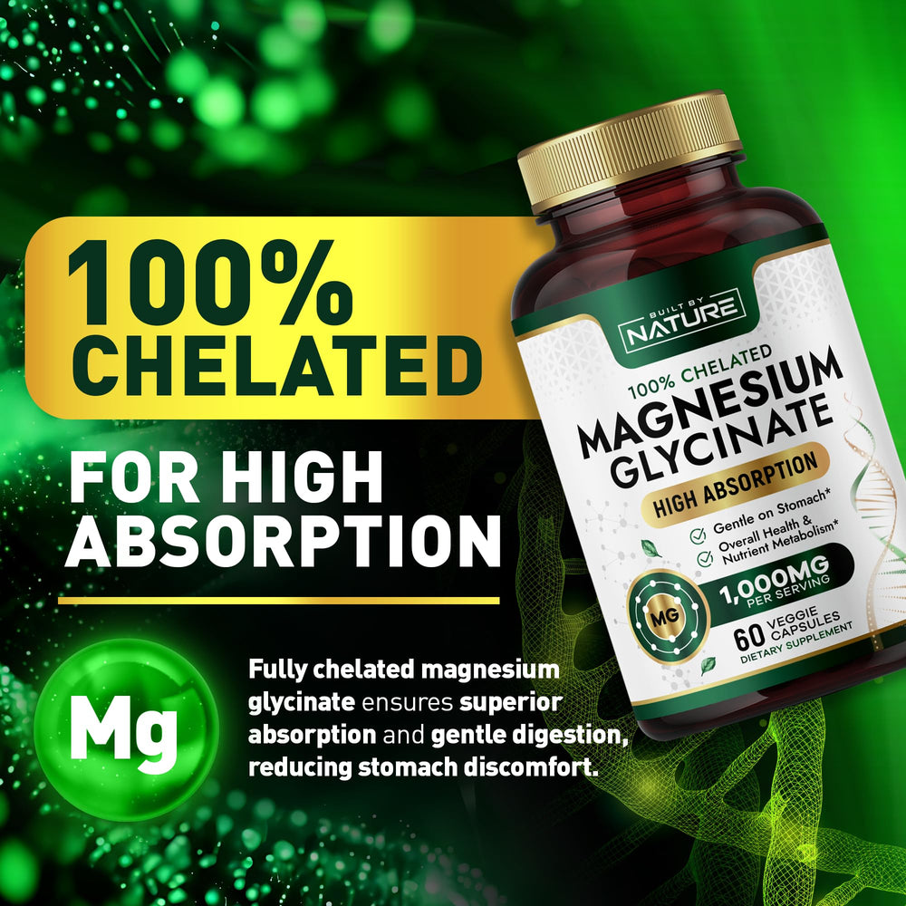 Built By Nature Magnesium Glycinate label closeup highlighting potency.