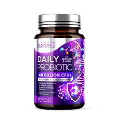 Built by Nature probiotic bottle close-up highlighting 60 Billion CFU for gut support.