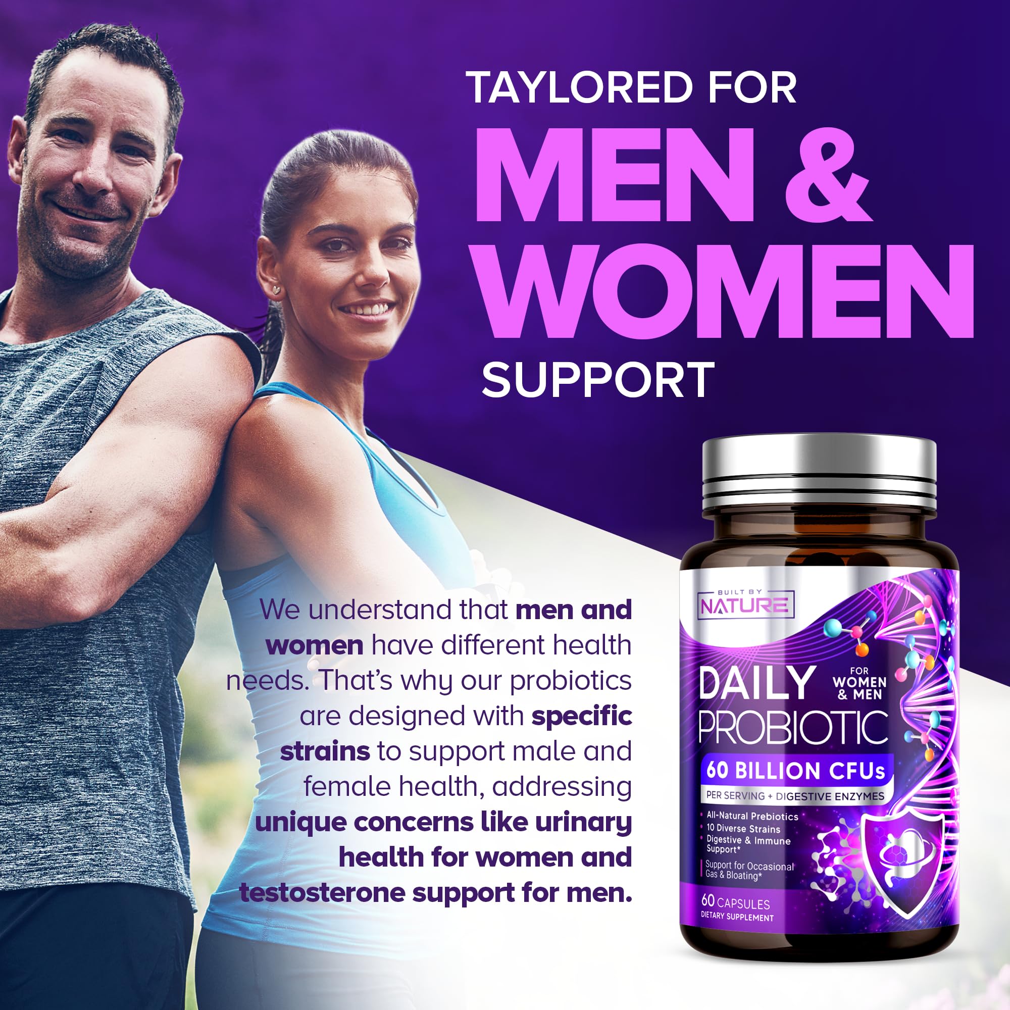 Built by Nature probiotic daily routine on nightstand with easy capsules.