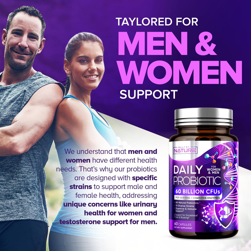 Built by Nature probiotic daily routine on nightstand with easy capsules.