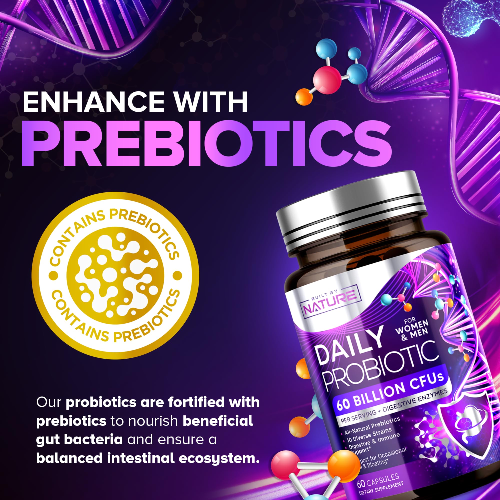 Built by Nature probiotic immune-support label suggests natural wellness support.