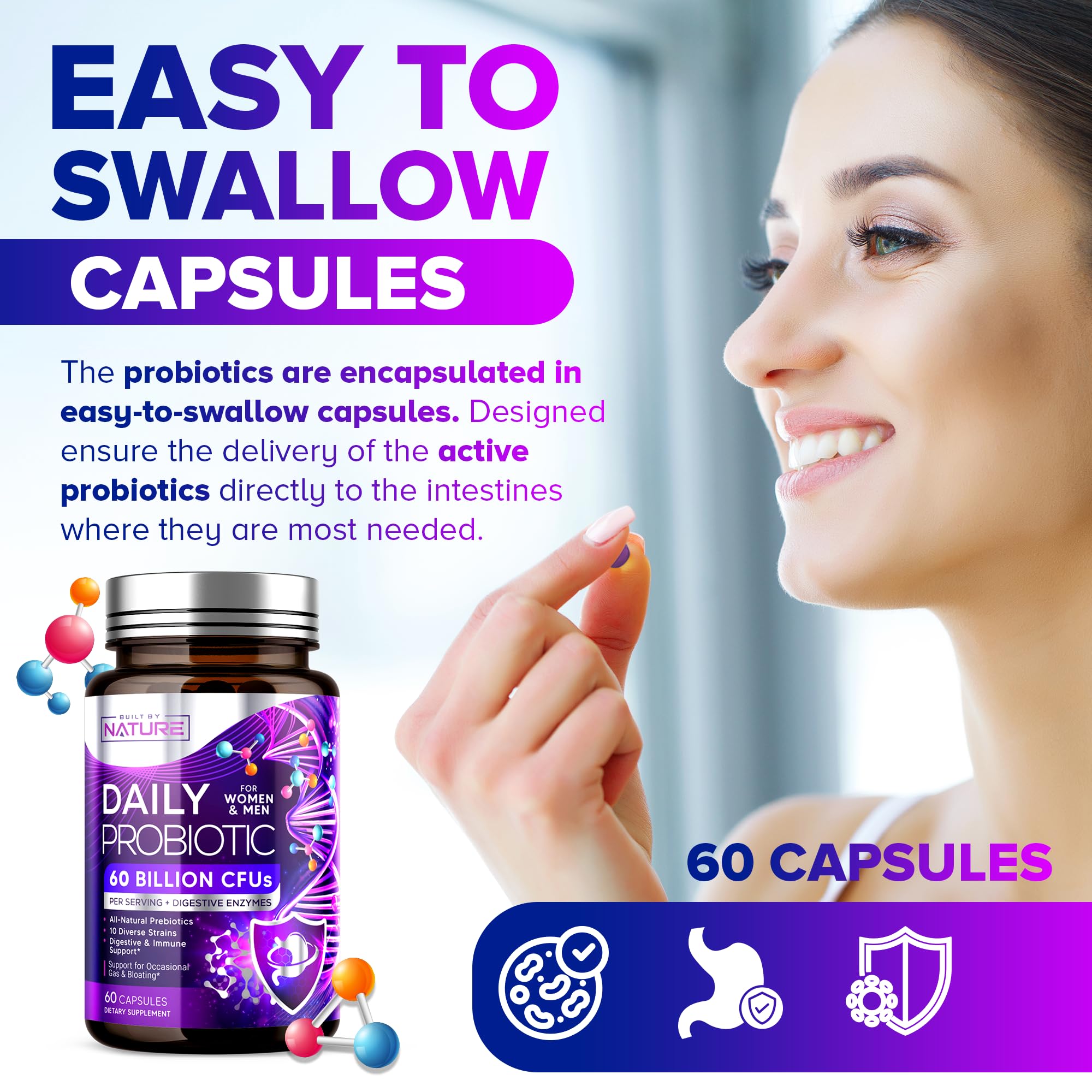 Built by Nature probiotic with Non-GMO ingredients and shelf stability.