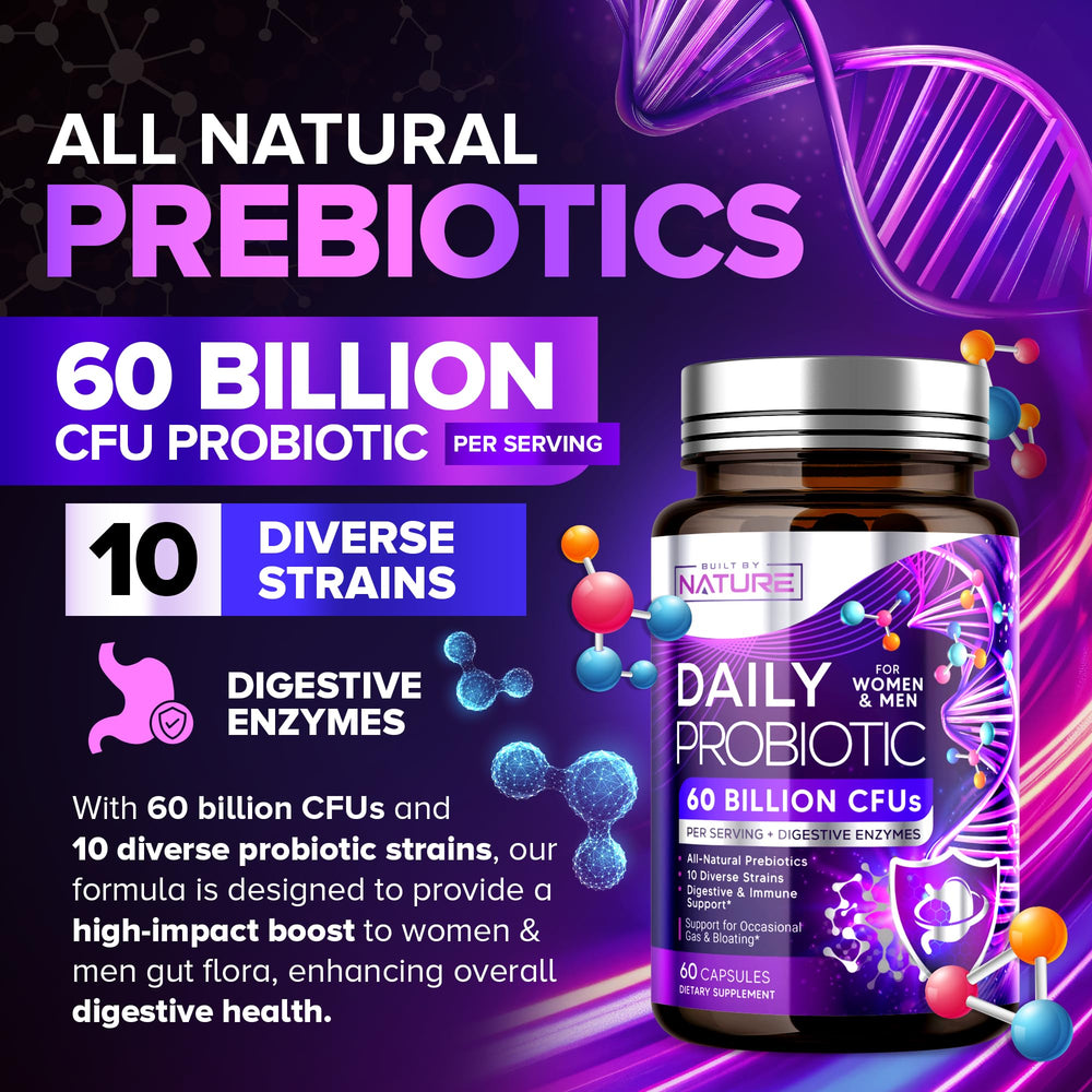 Built by Nature probiotic shelf-stable bottle suitable for travel.
